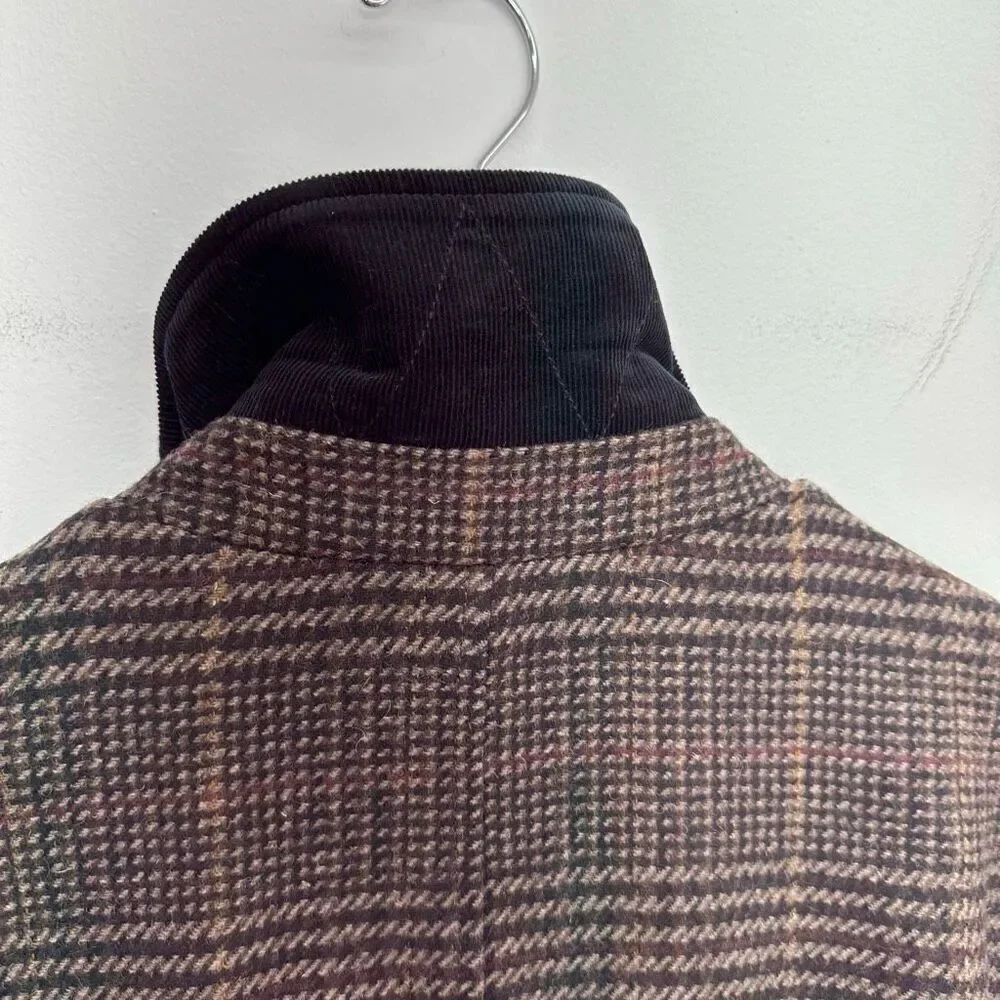 Banana Republic Men’s Houndstooth Brown Plaid Wool Blend Long Line Carcoat